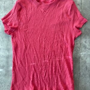 Shirt Womens Coral Pink Ribbed Crew Neck Short Sleeve Stretch Top Shirt XL